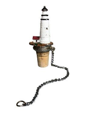 WTU Lighthouse Bottle Stopper Wine Liquor with Chain 3.75" Vintage Nautical Deco